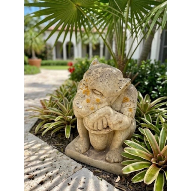 Vintage Cast Stone Crouching Gargoyle Garden Statue For Sale - Image 12 of 12