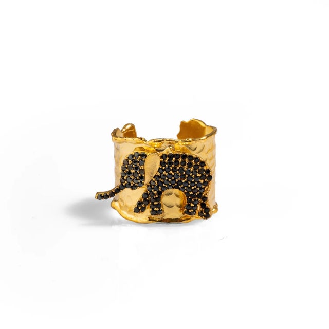 Black Guardian Black Elephant Gold Cuff Adjustable Ring, Size 4 For Sale - Image 8 of 9