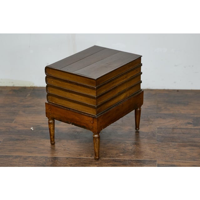 Victorian Faux Book Trunk on Base Table with Storage, 19th Century Accent Piece For Sale - Image 10 of 12