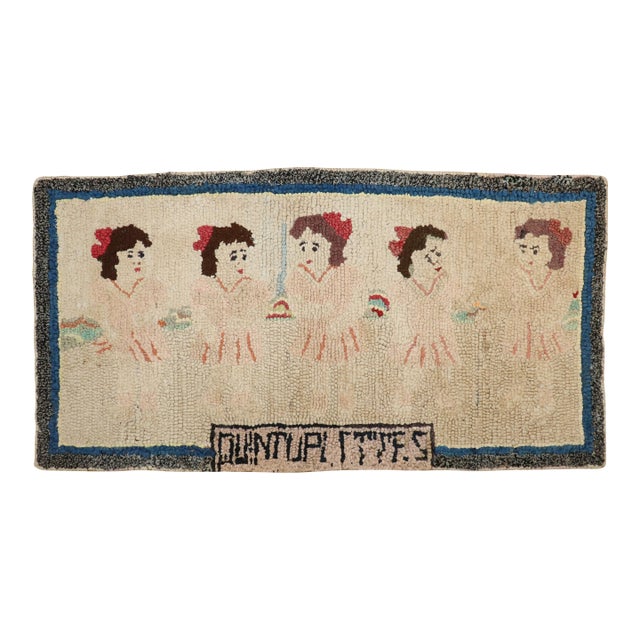 Antique Zabihi Collection Dionne Quintuplets American Hooked Mat Size Rug For Sale