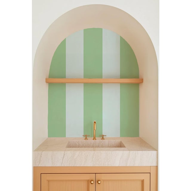 Not Yet Made - Made To Order Clubhouse Stripe Grasscloth Wallpaper by House Party | Wisteria Blue & Mint Julep | 6 Yards For Sale - Image 5 of 8