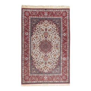 Signed Seirafian Vintage Ivory Persian Isfahan Rug - 06'09 X 10'06 For Sale
