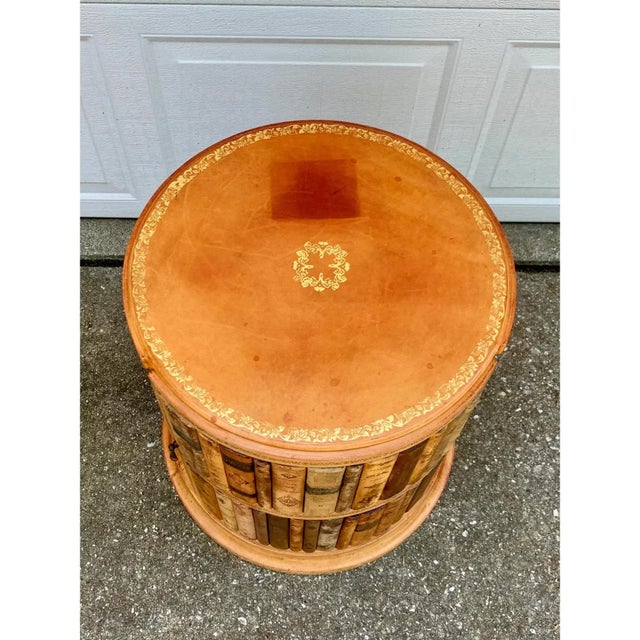 Vintage Trompe l'Oeil Embossed Leather Faux Books Round Side Table For Sale - Image 10 of 13