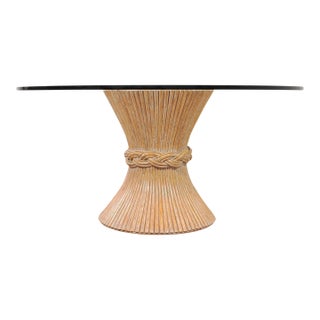 McGuire Labeled Organic Modern Cerused Rattan Glass Dining Table For Sale
