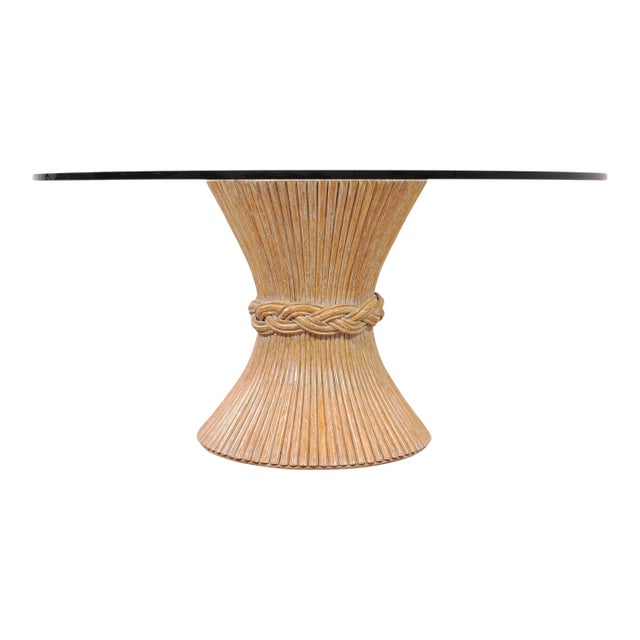 McGuire Labeled Organic Modern Cerused Rattan Glass Dining Table For Sale