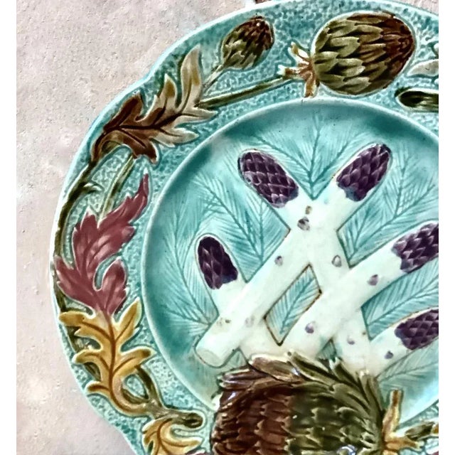 Ceramic French Majolica Asparagus Plate, 19th Century Choisy-Le-Roi For Sale - Image 7 of 10