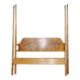 Late 20th Century Benchmade Tiger Maple Queen Size Pencil Post Canopy Carved Bed For Sale