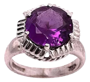 14 Karat White Gold With Round Amethyst Solitaire Ring, Size 6.25