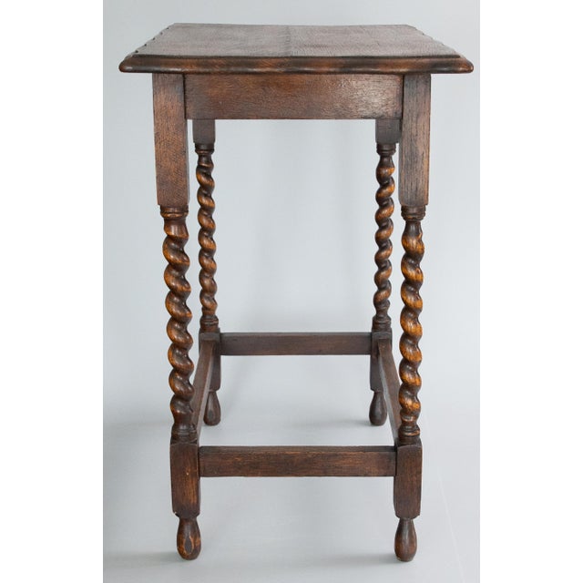 English Antique English Oak Barley Twist Scalloped Side Table For Sale - Image 3 of 10