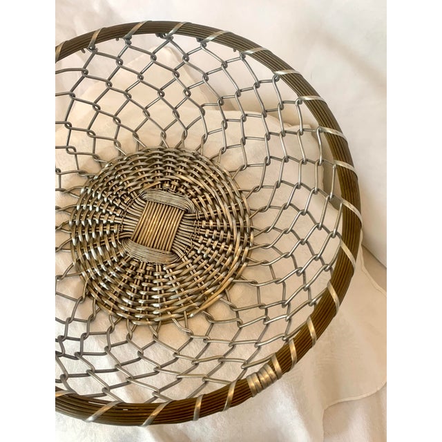 Mid 20th Century Mid 20th Century Vintage Mid-Century Woven Mixed Metal Media Americana Egg Gathering Basket For Sale - Image 5 of 11