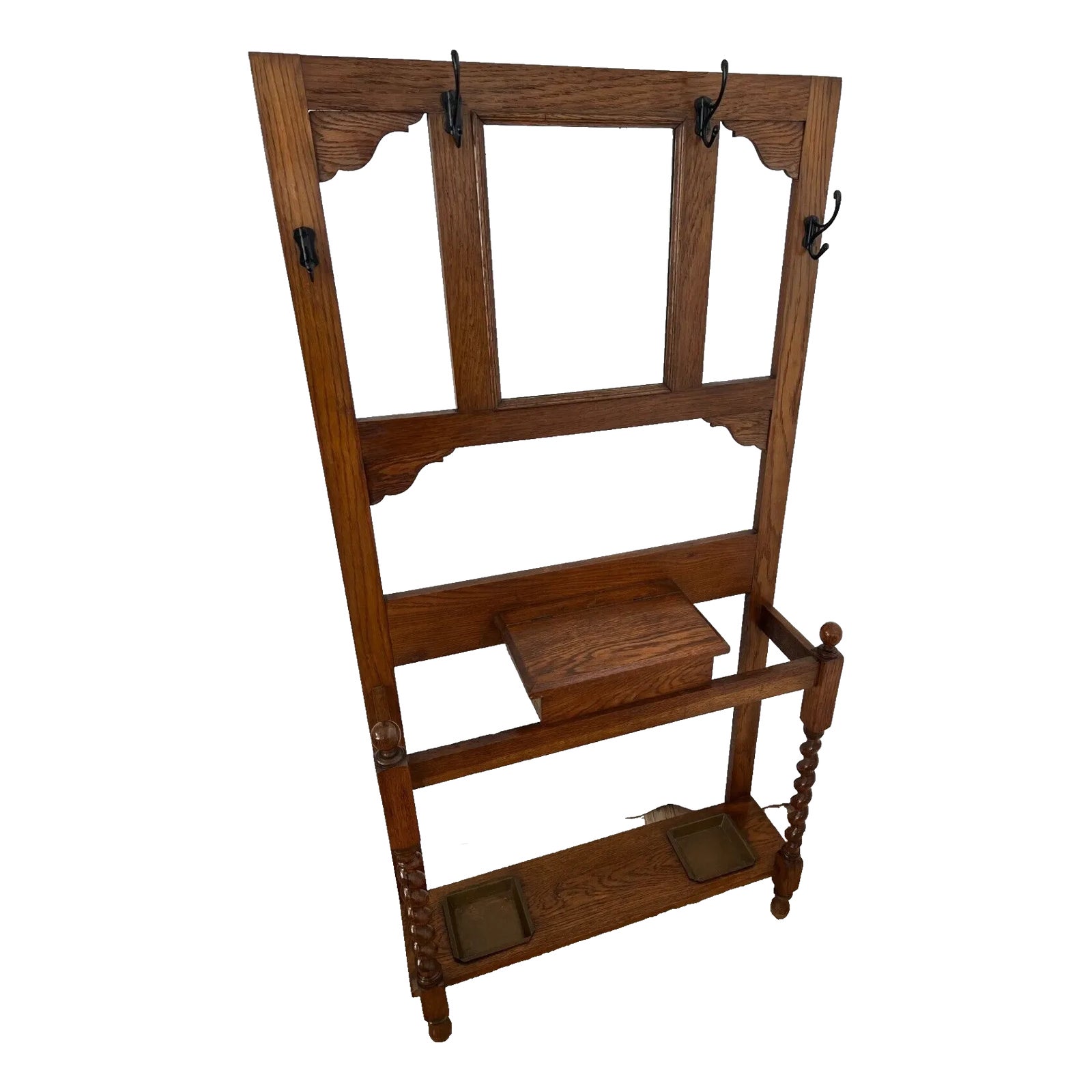 アンティーク雑貨 Early Stand mirror Early 20th Century Antique Hall Tree Glove Box Umbrella Stand