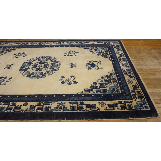 Textile Small 1920s Classic Greek Key Medallion Antique Chinese Peking Rug 6'5" X 9' For Sale - Image 7 of 9