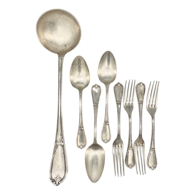 19th Century French l'Alfénide Christofle/Charles Halphen Silver-Plate Flatware With Ladle For Sale