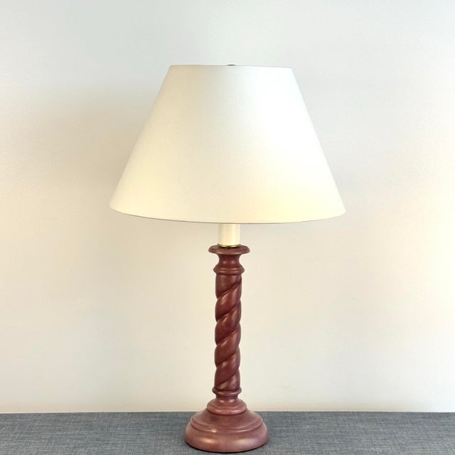 Unique Mauve Colored Turned Alabaster Candle Lamp Pair. Rose Pink / Mauve Coloring 17.5” height to socket top 5.25” base...