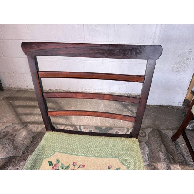 Mid 20th Century Set of 8 High Ladder Back Rosewood Tapestry Leg Dining Chairs For Sale - Image 9 of 17