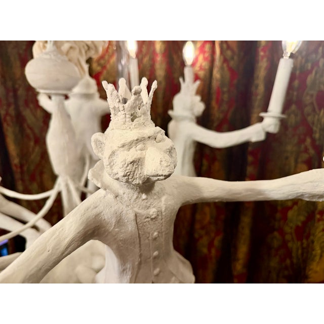 Late 20th Century Late 20th Century Whimsical White Plaster Finished Monkey Ten-Light Chandelier For Sale - Image 5 of 9