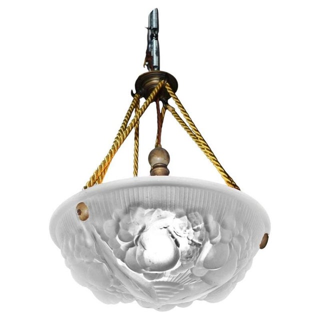 Art Deco French Croismare Glass Plafonnier with Silk Rope and Bronze Fittings, 1890s For Sale - Image 14 of 14