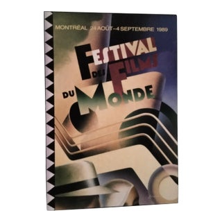 Signed Levesque Poster for 1989 Festival Des Films Du Monde Art Deco Style Poster Signed by the Artist Levesque For Sale