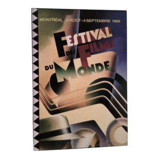 Signed Levesque Poster for 1989 Festival Des Films Du Monde Art Deco Style Poster Signed by the Artist Levesque For Sale