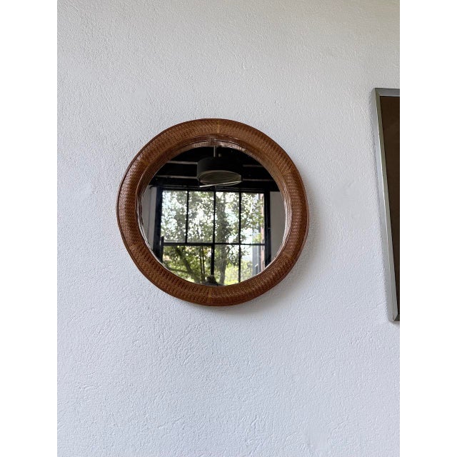 Wood Round Wicker Mirror, 1960s For Sale - Image 7 of 18