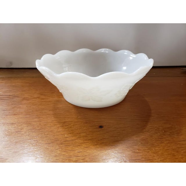 American Vintage Milk Glass Punch Bowl Base With Scalloped Edge Colony Harvest Grape Pattern For Sale - Image 3 of 5