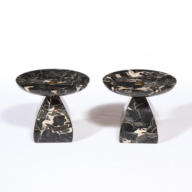 Pair of French High Style Art Deco Exotic Marble Tazzas With Foliate Detailing For Sale - Image 10 of 10