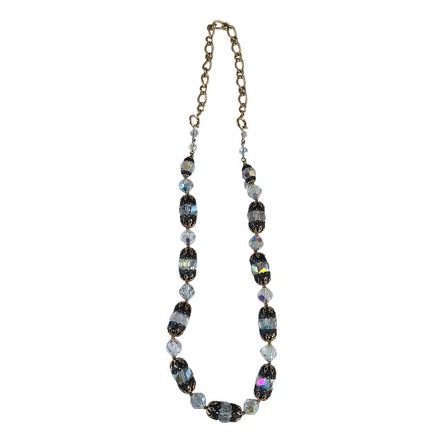 Vintage Czech Cristal Necklace With Gold Tone Chain For Sale