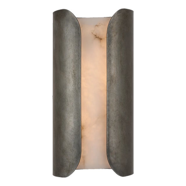 Anne-Marie Barton for Visual Comfort Signature Armise 14" Sconce in Mottled Pewter with Alabaster For Sale