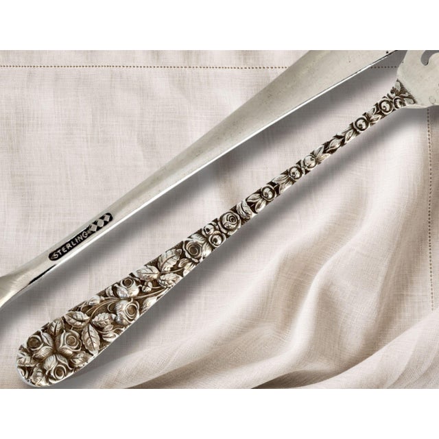 Traditional Early 20th Century Baltimore Rose Sterling Silver Pickle Fork For Sale - Image 3 of 3