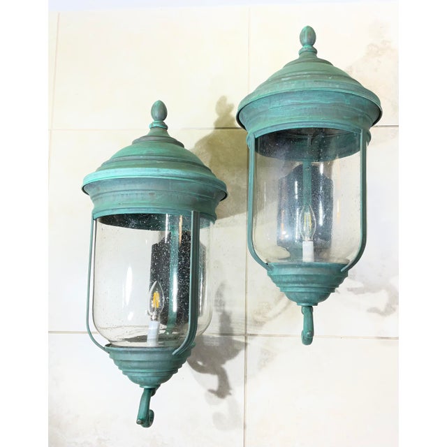 Pair of Vintage Solid Brass Wall Lanterns /Sconces 26”x 12” X13” For Sale - Image 14 of 15