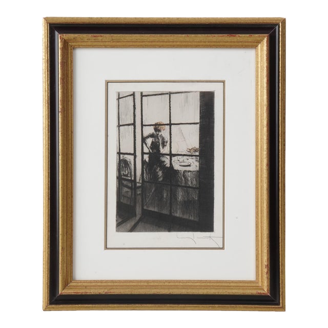 Louis Icart “In Thought” Colored Etching For Sale