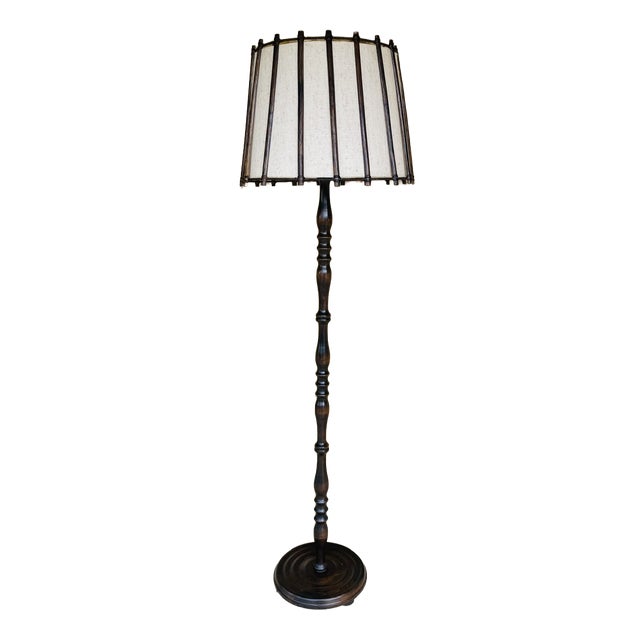 Vintage Turned Wood Floor Lamp, 1950s For Sale