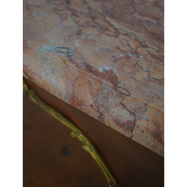 Vintage Louis XV Style Marquetry Bombe Marble Top Commode For Sale - Image 16 of 18