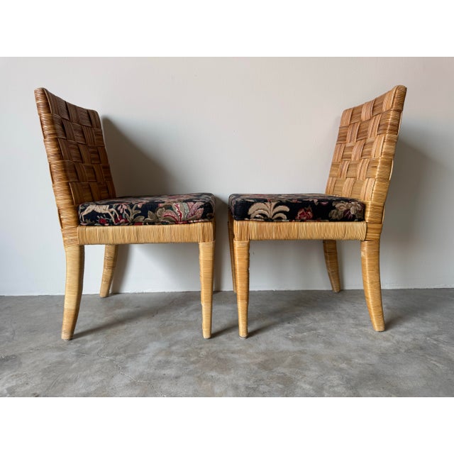 A sculptural and refined pair of vintage dining chairs designed by John Hutton for Donghia’s iconic “Block Island...