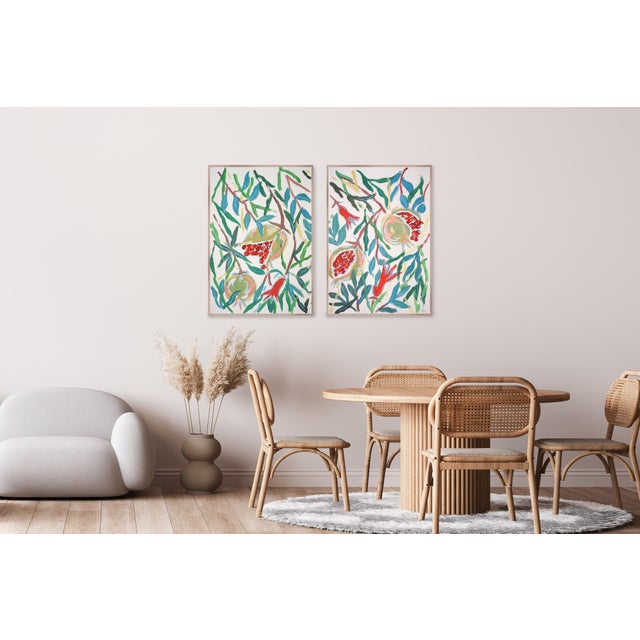 Figurative 2026, Large Botanic Diptych, Ripe Pomegranates Diptych, Acrylic Paint on Watercolor Paper by Romina Milano For Sale - Image 3 of 9