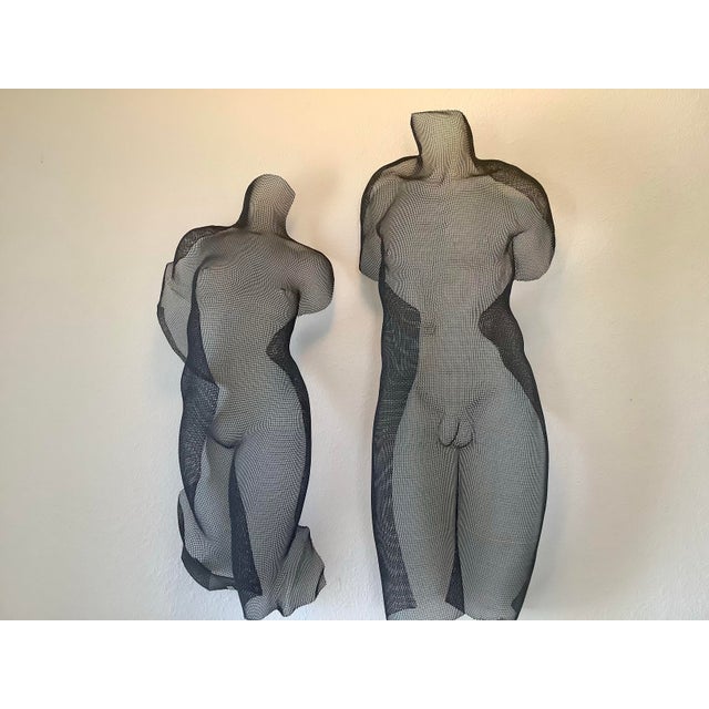 1990s Monumental Pair Eric Boyer Wire Mesh Nude Sculptures, Signed & Dated 1993/1999 – Male & Female Wall Forms For Sale - Image 10 of 11