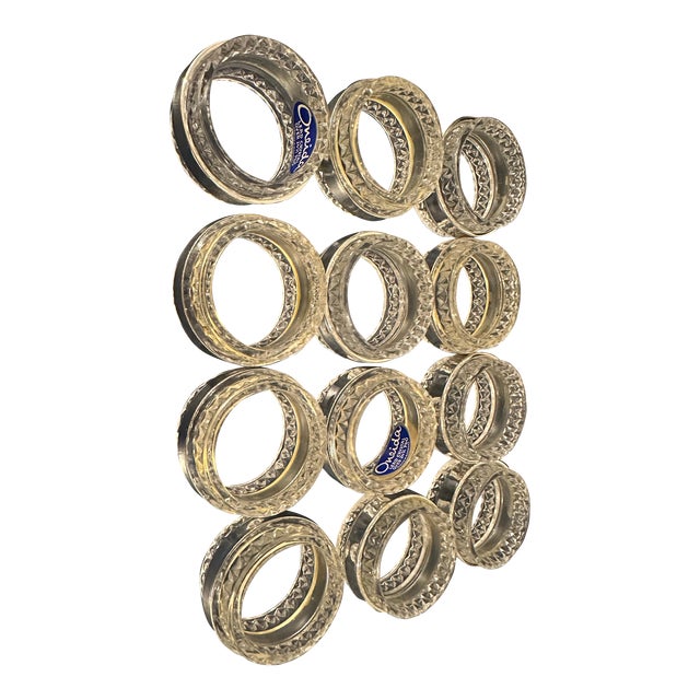 Mid 20th Century Oneida Lead Crystal Silver Band Napkin Rings- Set of 12 For Sale