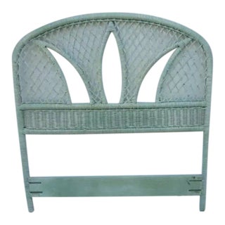 1990s Wicker Twin Headboard Green Color Paint Coastal Style For Sale