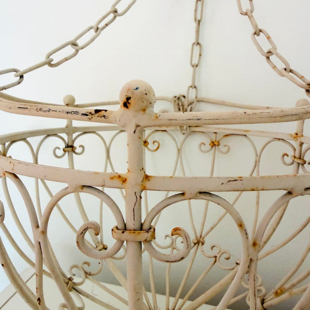 Shabby Chic Vintage French Country Wrought Iron Hanging Planter Baskets, a Pair of Two For Sale - Image 3 of 12