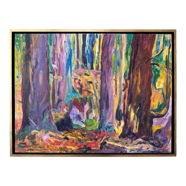 Elizabeth Murray Redwoods California the Greeting Tree Vibrant Framed Oil Painting For Sale