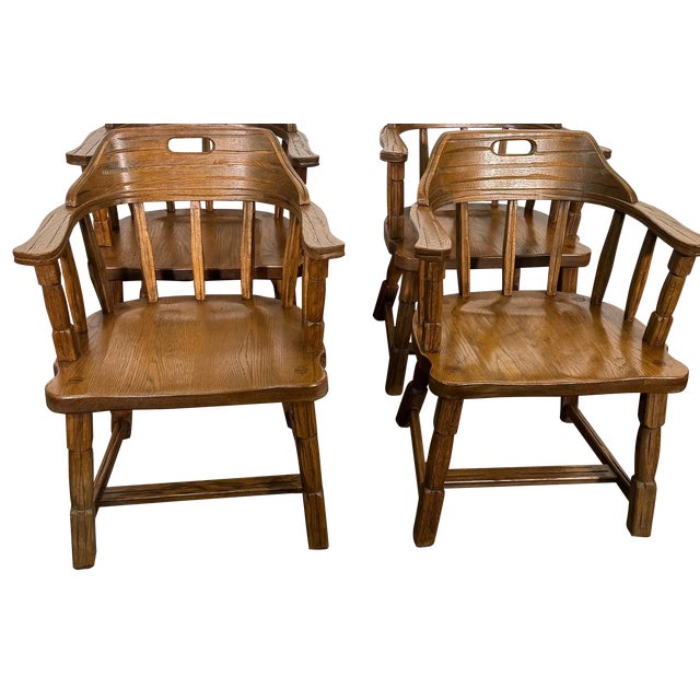 Mid 20th Century Set of 2 Chairs Ranch Oak Captains Armchairs For Sale