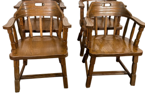 Mid 20th Century Set of 2 Chairs Ranch Oak Captains Armchairs
