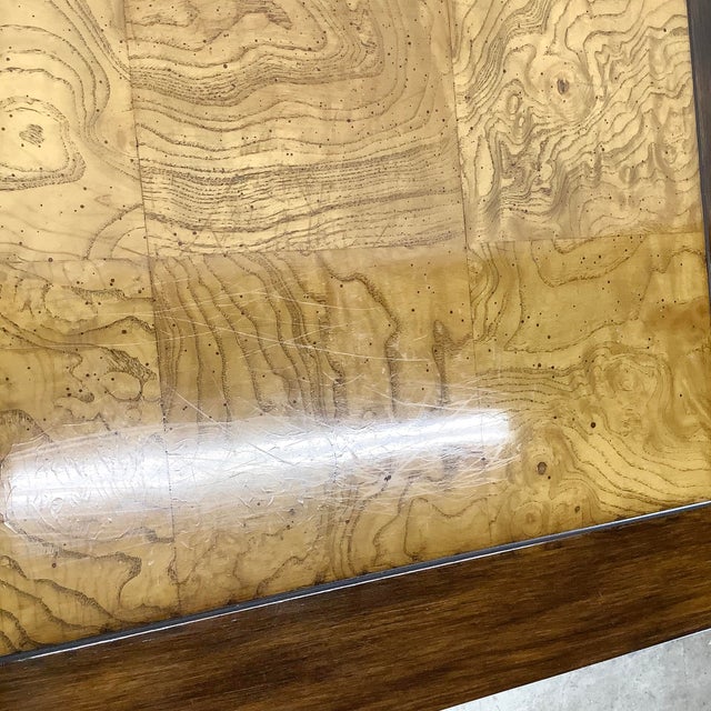 Vintage Burled Wood Console Table With Brass Accents and Ebonized Frame For Sale - Image 12 of 12