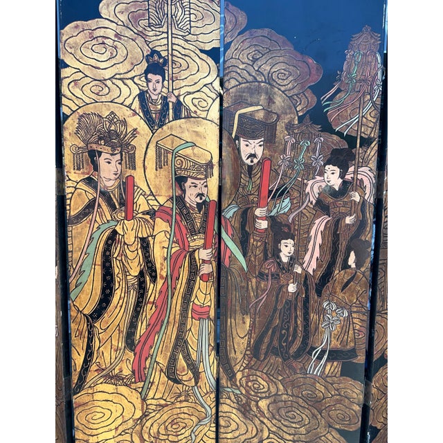 Asian Mid-Century Ming Dynasty Room Divider With Gold Guilt Detailing For Sale - Image 3 of 13