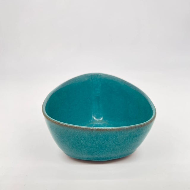Vintage West Coast Pottery Bowl Traditional Turkish Turquoise Matte Glaze For Sale - Image 9 of 12