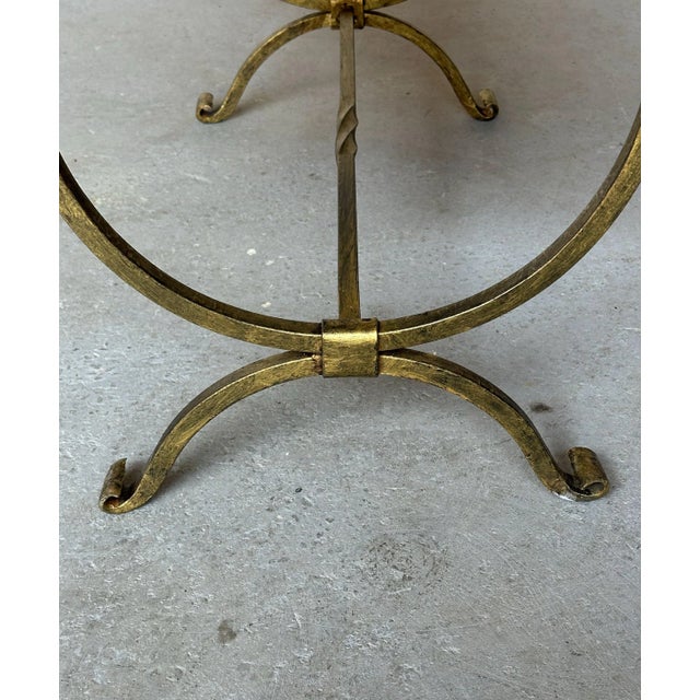 Metal Gilt Iron Bench in Mauve Striped Fabric For Sale - Image 7 of 12