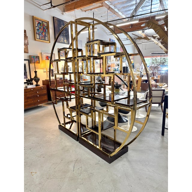 Custom Macassar Ebony and Brass Demi Lune Room Divider For Sale - Image 4 of 18