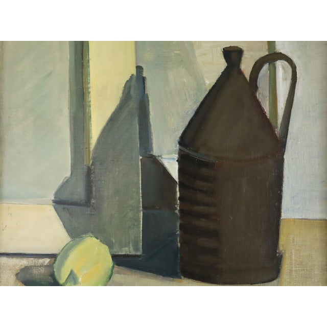 1957 Mid-Century Modern 'Jug & Lemon' Vintage Original Still Life Oil Painting, Framed For Sale - Image 9 of 13