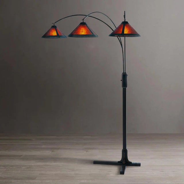 1960s Nova of California Mid Century Natural Mica Floor Lamps - 86" Espresso Wood , Bronze & Amber Mineral Mica, Dimmer Switch For Sale - Image 10 of 12