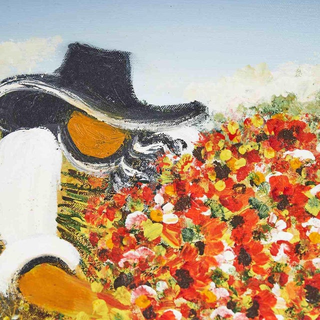 Costanzo Mantovani, Fresco of a Peasant with Flowers, Oil on Canvas For Sale - Image 3 of 7